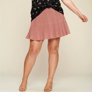 Women's High-Waisted Rose Mauve Ruffle Mini Skirt A-Line Skater Smocked Waist 2X